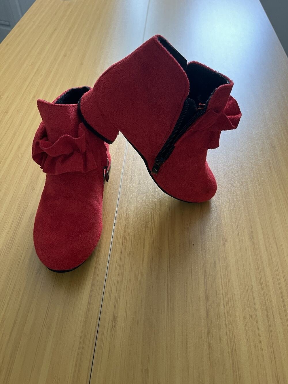 Girls Red Suede Booties Ankle Boots Ruffle Size 13